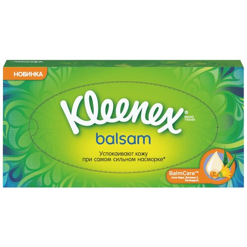 Платочки Kleenex Balsam в картонной коробке, 72 листов, 1 пачка, зеленый