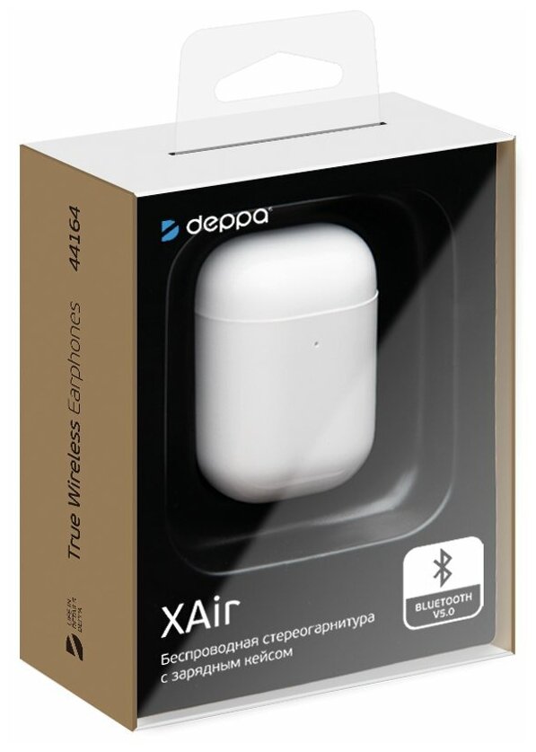 Наушники с микрофоном DEPPA XAir, Bluetooth, вкладыши, белый [44164] - фото №2