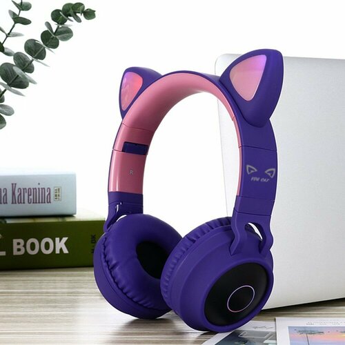 You Cat - BT028C Фиолетовые. Cat Ear Headphones, беспроводные наушники кошачьи ушки светящиеся, с поддержкой SD/FM. беспроводные наушники cat r47m голубой