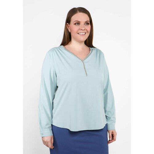 Блуза , однотонная, размер 52, голубой, серый