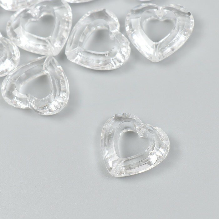 Бусины для творчества пластик "Сердце с вырезом" прозрачные набор 25 гр 0,9х2,7х2,4 см - фотография № 1