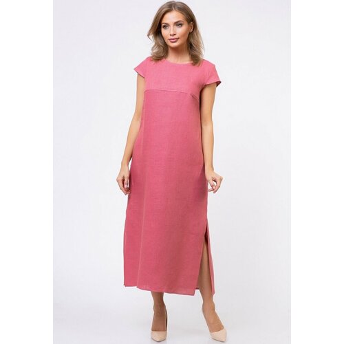фото Платье-футболка gabriela, лен, прямой силуэт, макси, карманы, размер 54, розовый