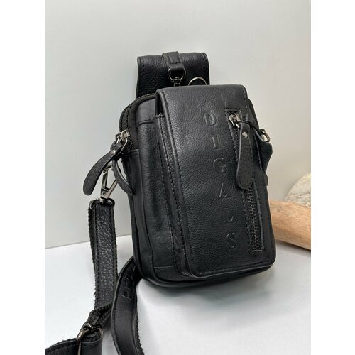 Сумка DIGALS мужская на ремень, через плечо, фактура гладкая, черный