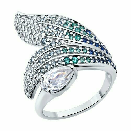 фото Кольцо diamant online, серебро, 925 проба, фианит, размер 18, мультиколор