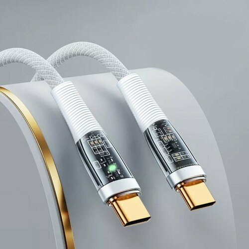 Кабель 3 А Type-C - Type-C 66 W прозрачный TPE оплётка 1 м белый 515₽