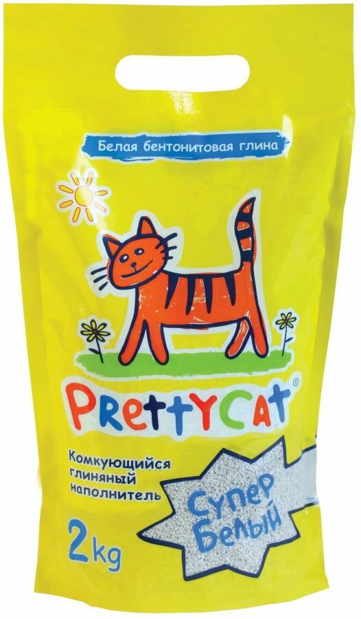 Наполнитель для кошек PrettyCat Cупер белый бентонитовый, комкующийся 2 кг