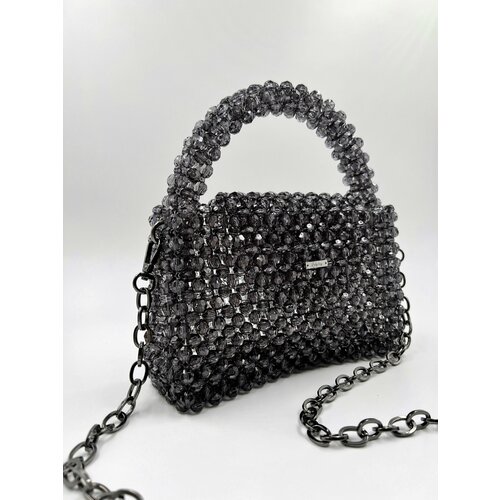 Сумка кросс-боди  Crystal, фактура плетеная, черный, серый