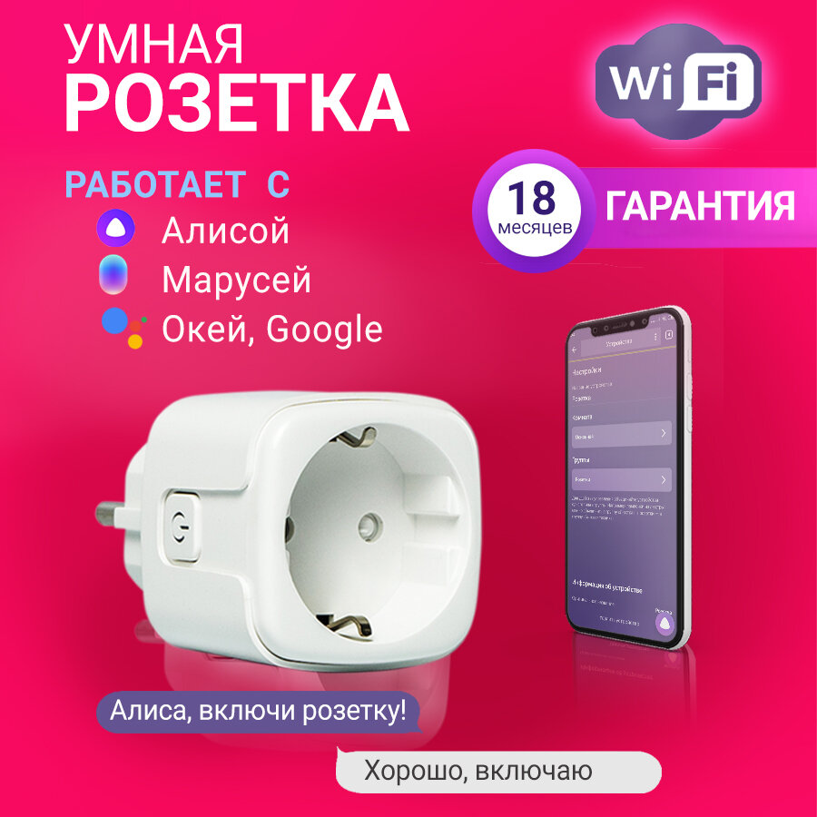 Умная розетка WiFi Smart Plug 16 А для Алисы