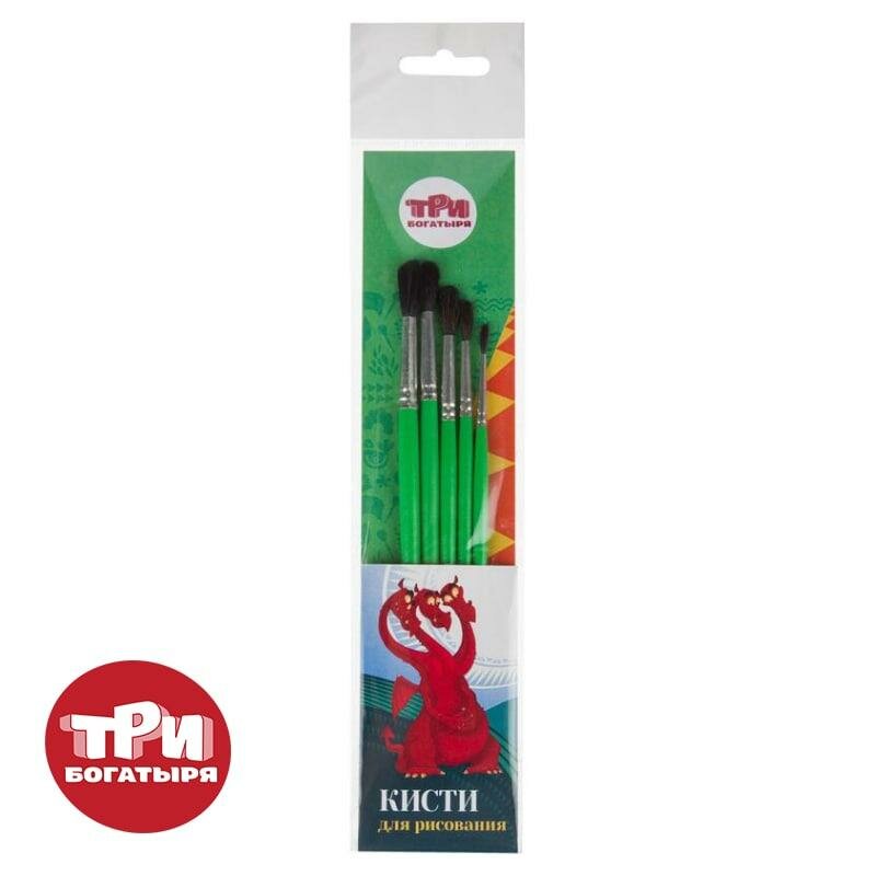 фото Кисть набор 5 шт комус Три Богатыря пони кругая №1,2,3,4,5