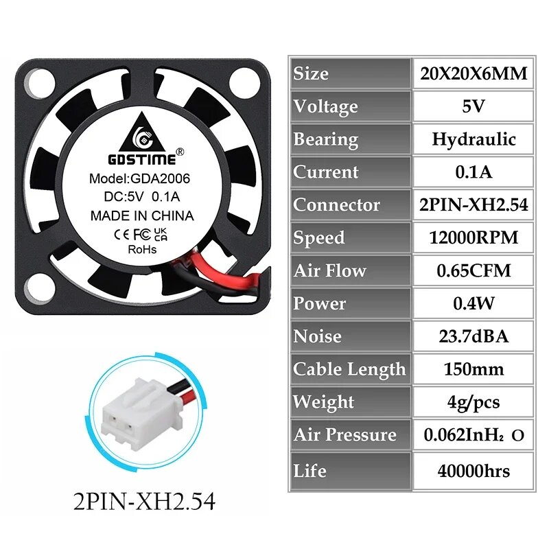 Gdstime GDA 2006 Бесщеточный вентилятор для чипсета 5V Hydraulic XH2.54