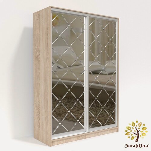 Изображение товара Шкаф- купе ЭльфОла "Диамант" 152*60*220, дуб сонома, гравировка на зеркале