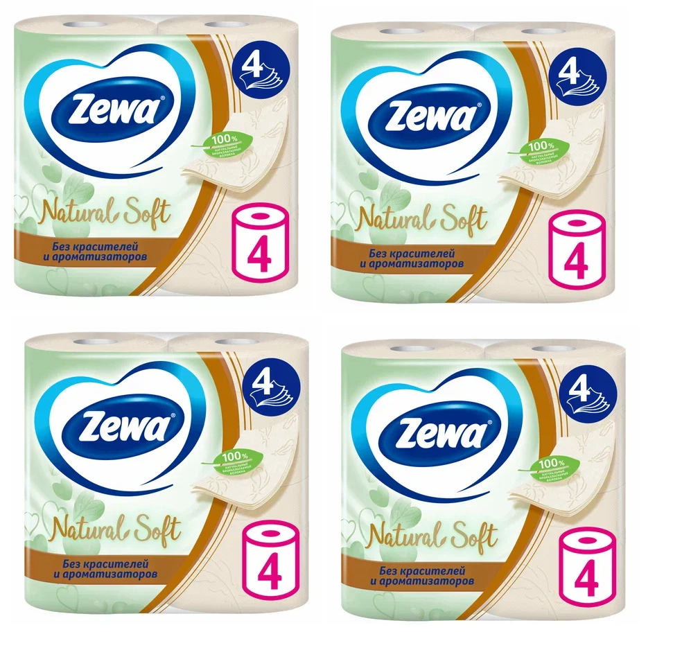 Туалетная бумага Zewa Soft Natural 4-слойная, 4 рулона, 4 шт