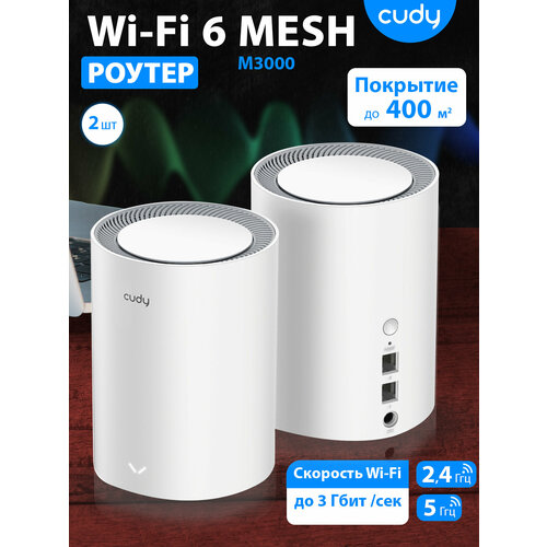 Wi-Fi Mesh система роутер CUDY M30002-Pack White 14190₽