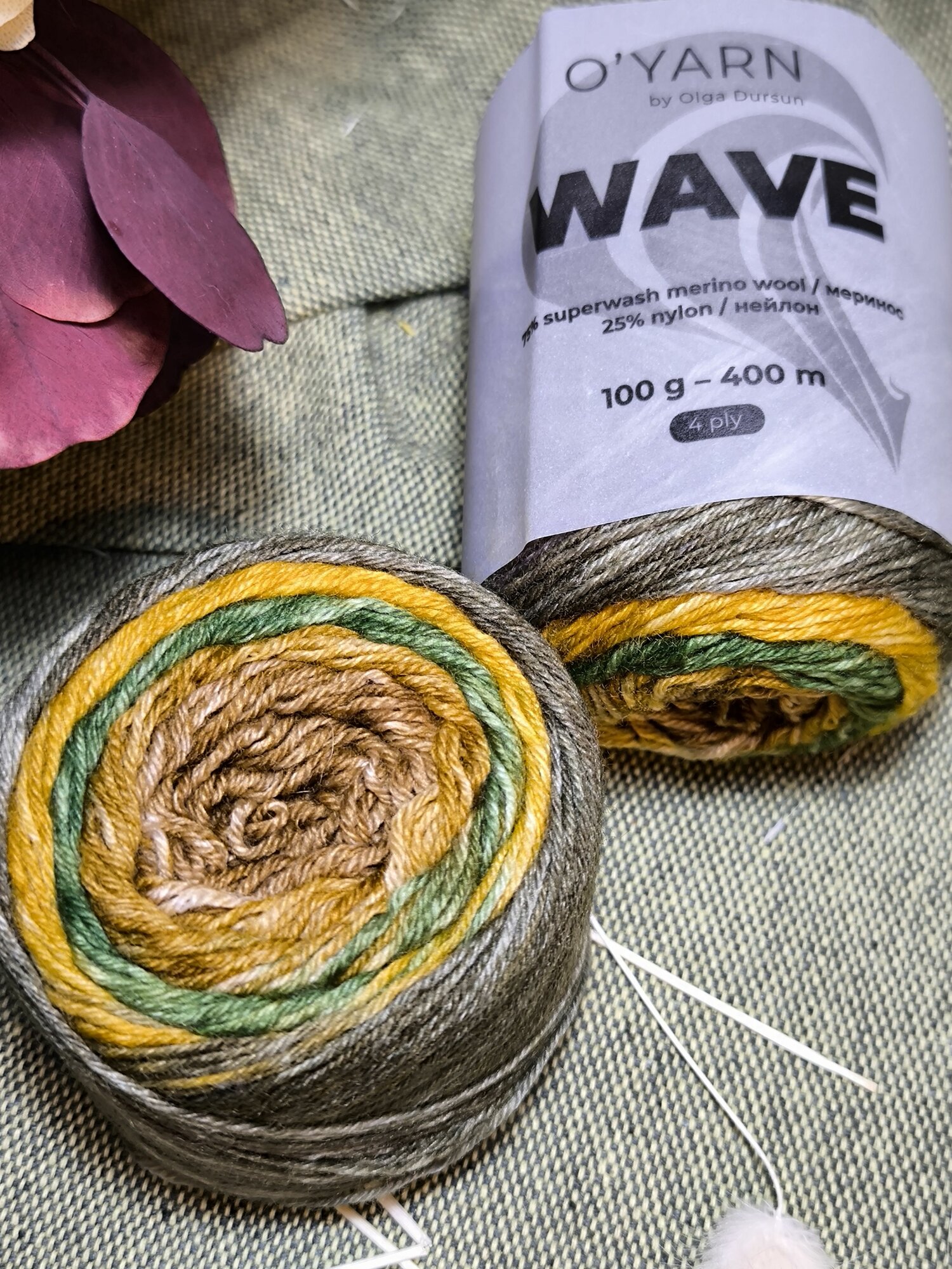 Пряжа носочная WAVE O'YARN 100г.(2*50г) арт.1109 состав: 75 % шерсть меринос, 25% нейлон Метраж: 400 м./100 г.