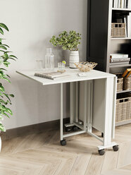 Стол-книжка для кухни и гостиной раскладной узкий компактный KM LOFT белый/белый