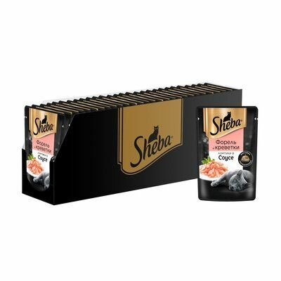 Sheba Влажный корм для кошек Ломтики в соусе, с форелью и креветками 28 шт по 75 гр — фото 1