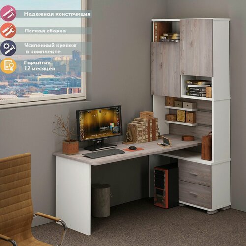 Изображение товара Стол компьютерный Мэрдэс СР-720/180 бенн-прав, с полками, с ящиками, 96х160х216 см, ЛДСП, угловой