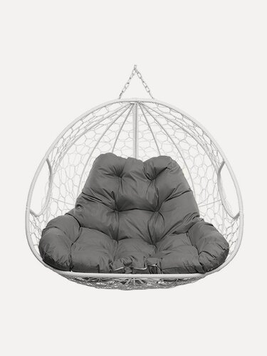 Изображение товара Подвесное кресло для двоих (без стойки), с ротангом белое, серая подушка