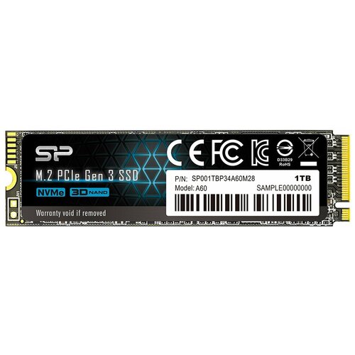 фото Внутренний ssd диск silicon power 1tb p34a60, pcie 3x4, r/w - 2200/1600 mb/s, (m.2), 2280, tlc 3d nand