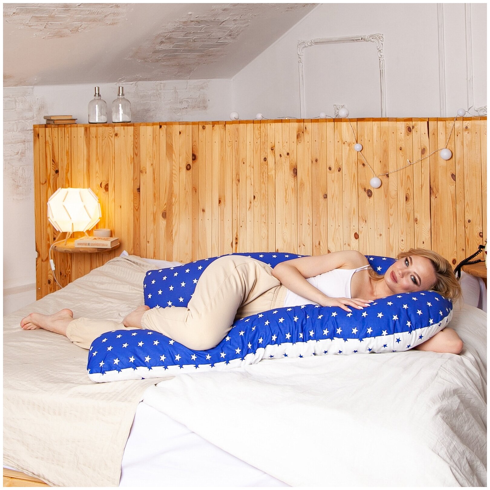 Подушка для беременных Vensalio U340 Comfort "Звезды", синяя с белым, 140x90