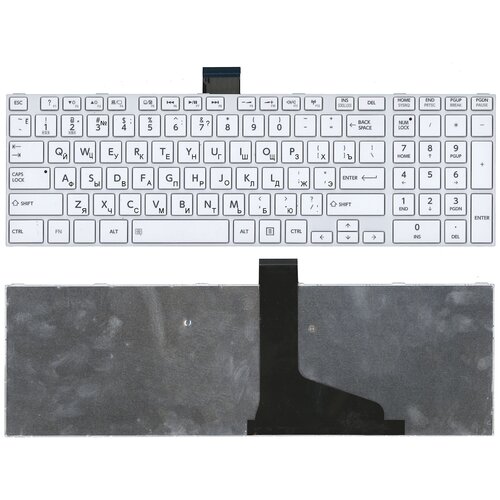 Клавиатура для ноутбука Toshiba Satellite C850 C870 C875 белая с белой рамкой, плоский Enter клавиатура для ноутбука toshiba satellite p50 p55 series плоский enter чёрная без рамки pn 9z n7tsv 021 0kn0 c35ru11 0kn0 ck3la13
