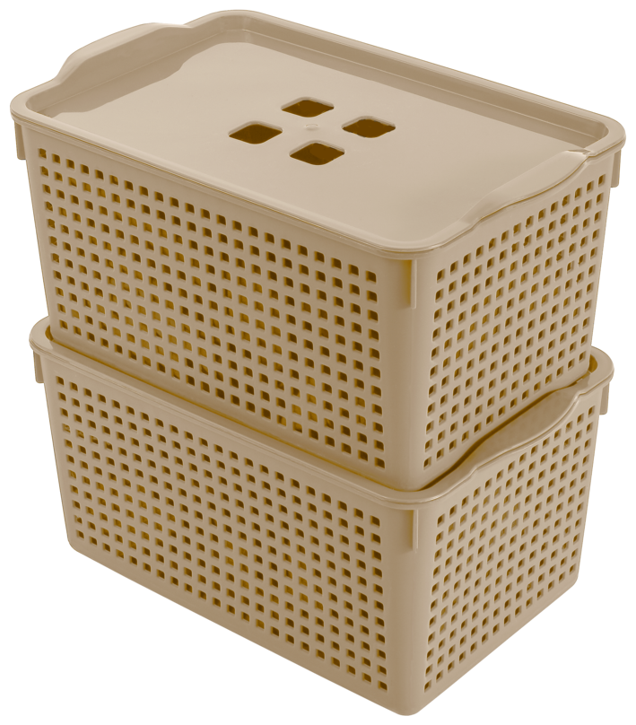 Корзина для хранения Лофт 5,3л с крышкой 2 шт / контейнер / хозяйственная коробка, цвет латте