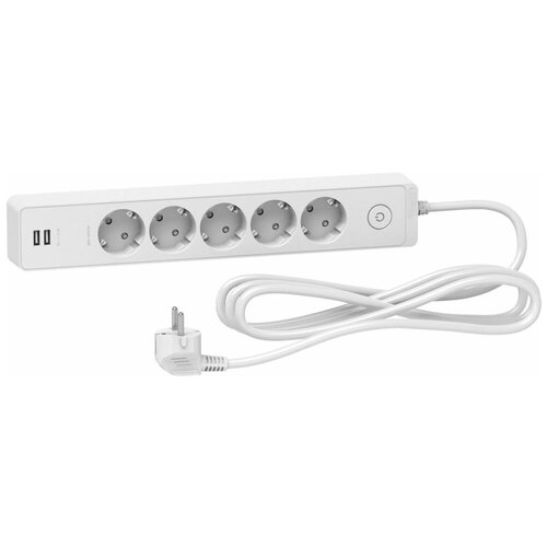 UNICA EXTEND удлинитель 5 розеток 2К+З, кабель 3м, 2 USB, белый Schneider Electric ST945U3W разветвитель с заземлением вилка и 5 розеток