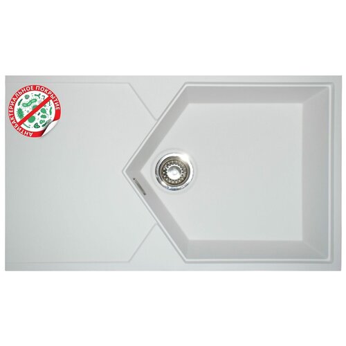 фото "мойка кухонная врезная kitkraken sea, цвет белый, 850х500х210 мм / раковина для кухни"