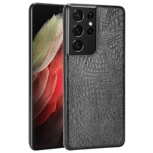 фото Чехол панель бампер mypads для samsung galaxy s21 (sm-g991) элегантный тонкий на пластиковой основе с дизайном под кожу крокодила черный