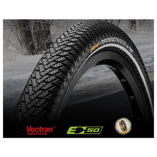 фото Велопокрышка 28" continental topcontact winter ii premium, 700 x 37c (37-622) чёр./чёр. reflex, складная, vectran breaker – 3/18