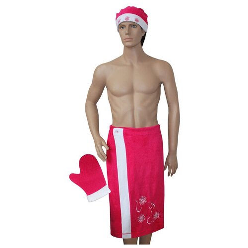 фото Комплект для сауны с вышив муж дед мороз (килт 80х150, вареж, шапка), махра 190г/м хл100% гранд-стиль