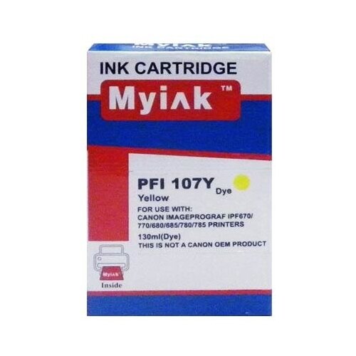 Картридж MyInk для CANON PFI-107Y IPF 670/680/685/770/780/785 Yellow (130 ml, Dye) картридж myink для canon pfi 102m ipf 500 600 700 magenta 130 ml dye