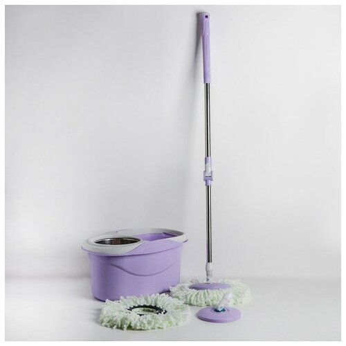 фото Набор для уборки: ведро на колёсиках с металлической центрифугой 14 л, швабра, запасная насадка из микрофибры, дозатор, цвет микс mikimarket
