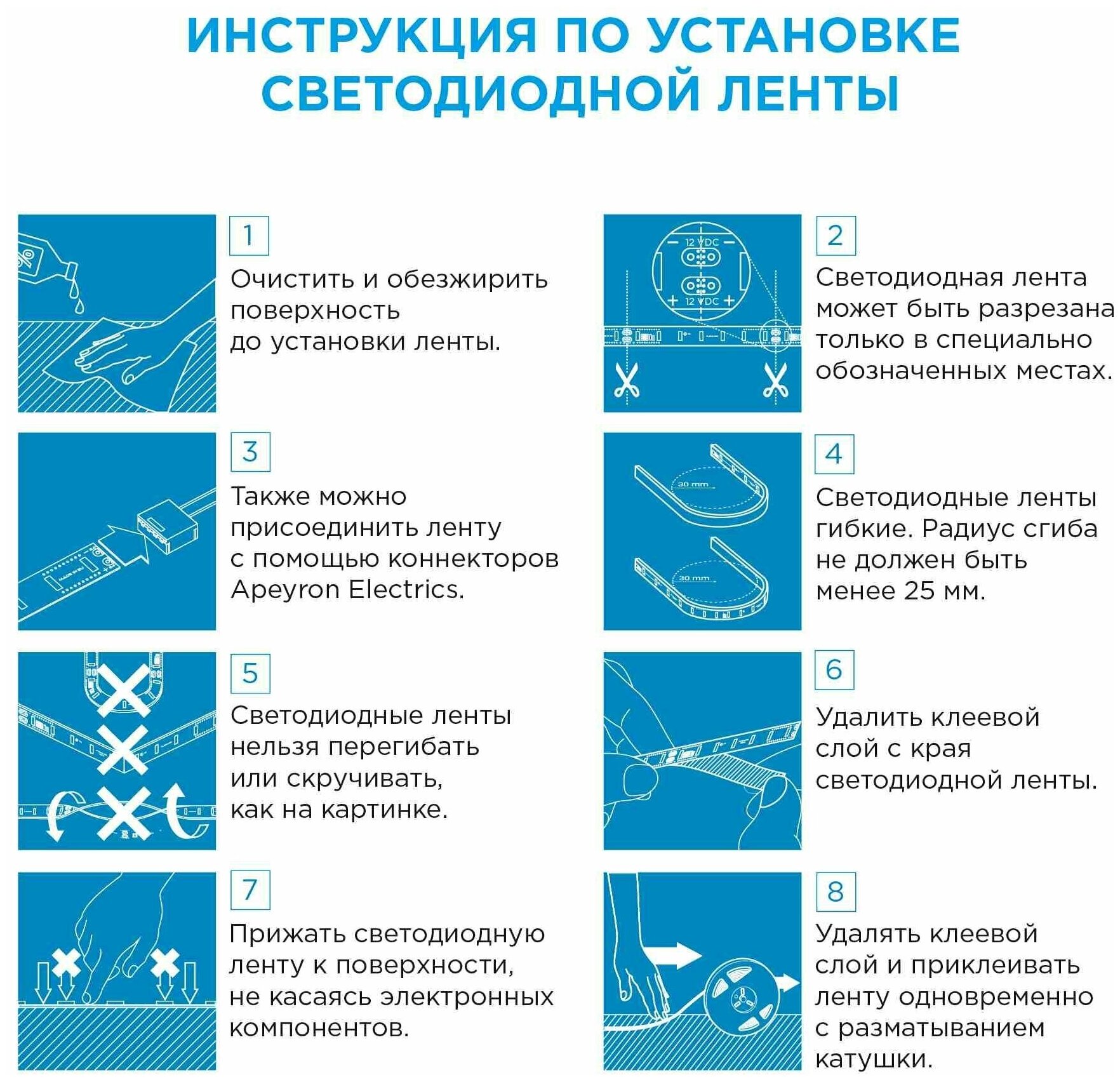 Светодиодная лента для контурной подсветки SMD 3528 60 диод/5 Вт/м 24 В 8 мм IP20 3 м теплый белый свет Apeyron - фото №10