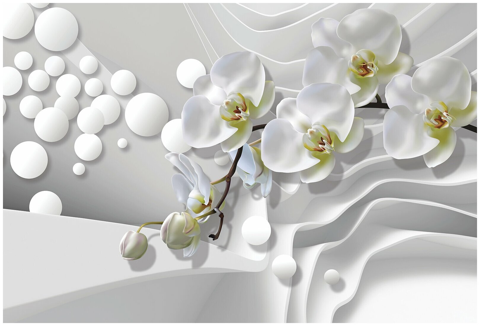 Фотообои виниловые на флизелиновой основе "Белые орхидеи 3D", Арт. 14-023, 400х270 см (ШхВ)