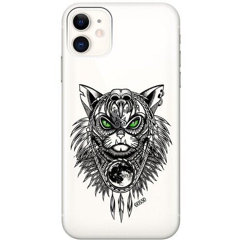 фото Ультратонкий силиконовый чехол-накладка clearview для apple iphone 11 с 3d принтом "shaman cat" gosso