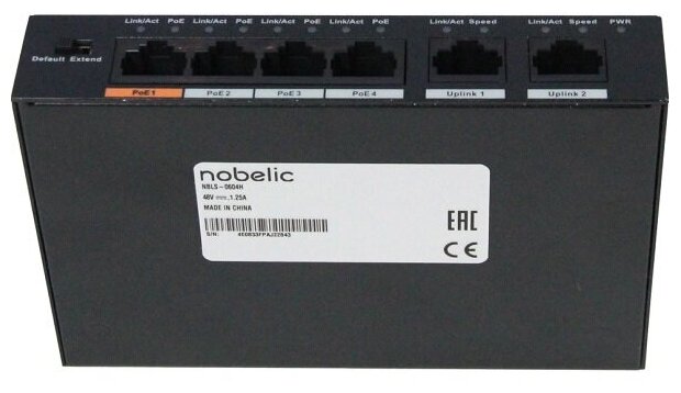 Коммуникатор Nobelic NBLS-0604H сетевой индустриальный 4 портовый 2-го уровня; 4 POE порта RJ45 -100mb; 2 порта Uplink RJ-45 -100mb, IEEE802.3af (PoE)