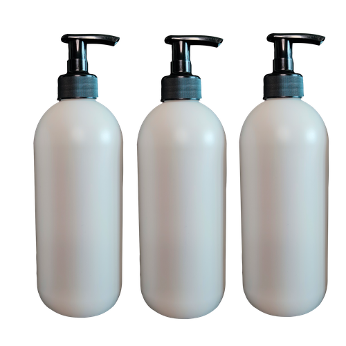 Флакон (бутылка) 500 мл. HDPE белый, с дозатором черного цвета. Бутылочки для ванной. Диспенсер (дозатор) для мыла, шампуня, геля.