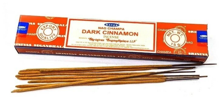 Благовония Satya nag champa Dark Cinnamon (Темная Корица) 15г, 12 палочек
