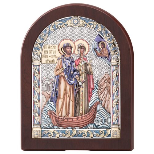 Икона Петр и Феврония 84130COL, 17х22 см, цвет: серебристый