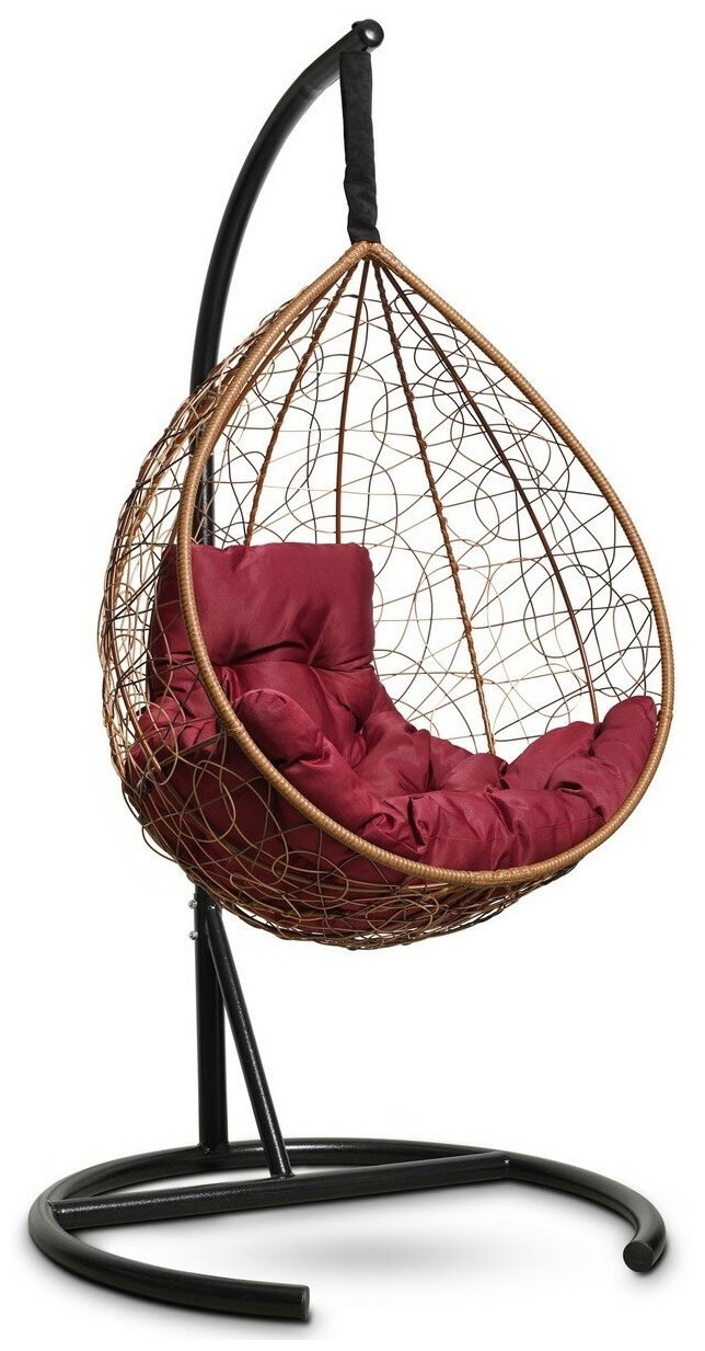 Подвесное кресло-кокон SEVILLA COMFORT горячий шоколад + каркас (бордовая подушка) - фотография № 1