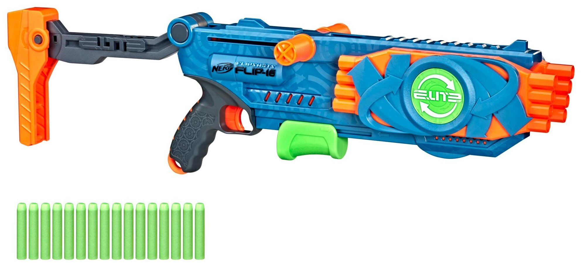 Игрушка бластер Nerf Elite 2.0 Flipshots Flip-16, 60.4 см, голубой/оранжевый