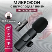 Беспроводной петличный микрофон K8 с шумоподавлением для телефона, планшета, ноутбука, камеры / штекер Type-C / черный