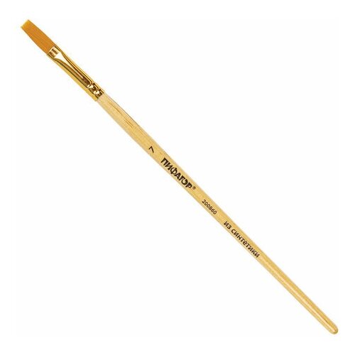 Кисть пифагор синтетика плоская № 7 деревянная лакированная ручка с колпачком пакет с подвесом, 20 шт