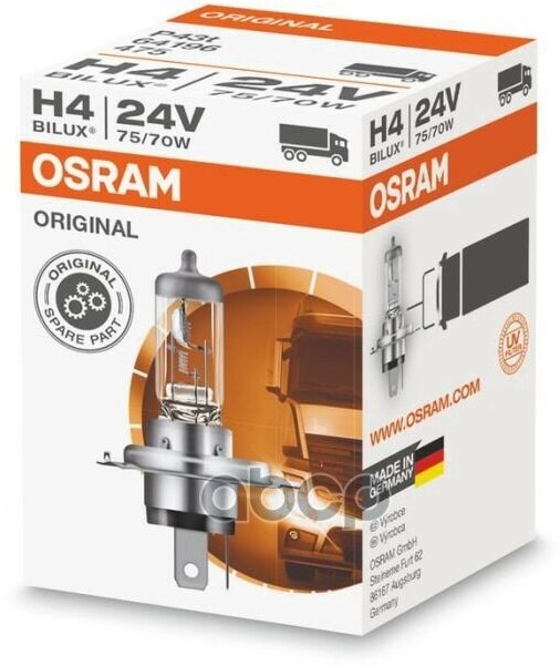 Лампа Osram Галогеновая H4 P43t 75W Osram арт. 64196