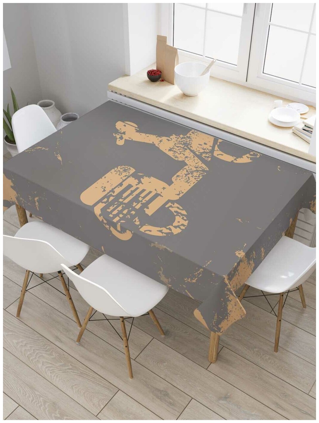 Скатерть прямоугольная JoyArty на кухонный стол "Мотороллер" из оксфорда, 120x145 см