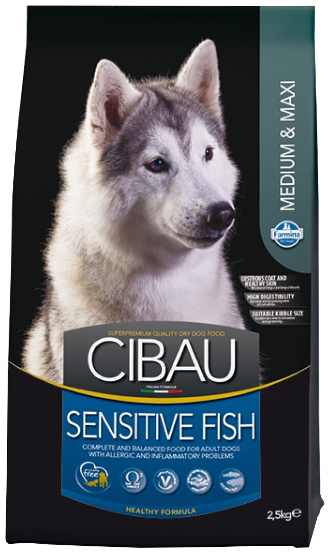 Farmina Cibau Sensitive Fish Medium & Maxi сухой корм для взрослых собак средних и крупных пород с чувствительным пищеварением с рыбой - 2,5 кг