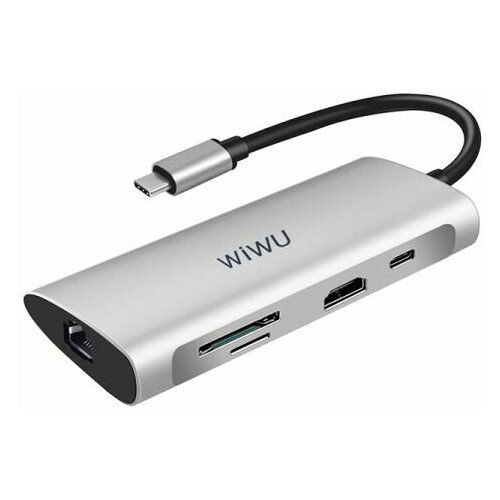 Переходник-адаптер WiWU Alpha A831HRT USB Type C Hub 8 in 1, серый аксессуар espada ieee1394 заглушки для портов usb vga hdmi audio sd esata rj45 black