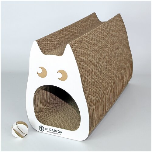 Тоннель для кошек игровой KOTORO М с домиком, лежанкой и когтеточкой из картона длина 48 см высота 30 см арткартон. Срок службы до 3-х лет.