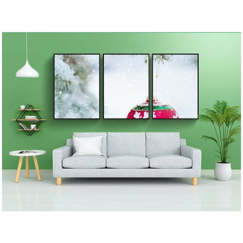 фото Набор модулных постеров для интерьера "рождественское украшение, лампочка, снежное дерево" 60x90 см. в тубусе, без рамки lotsprints